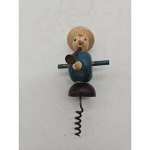 Vintage Wooden Wine Bottle Opener Cork Puller Cellar‎ Wood & Steel Corkscrew Man